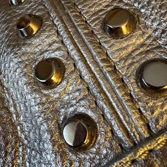 Michael Michael Kors Hobo Bag Studded Top Handle Leather Purse Silver Metallic L - Picture 14 of 14